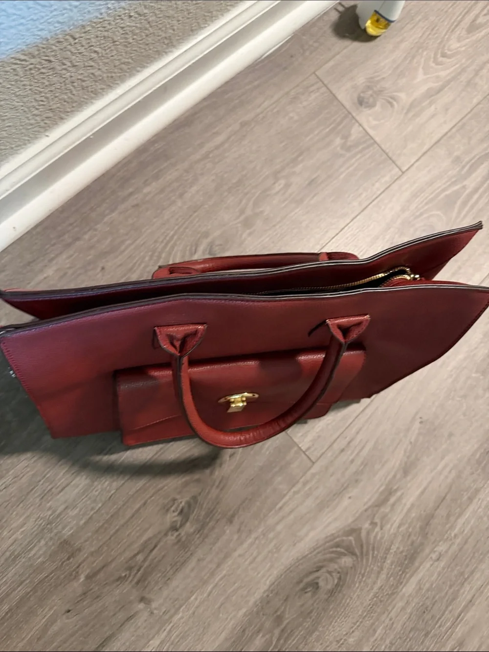 Structured Red Women’s Tote Bag with Front Pocket